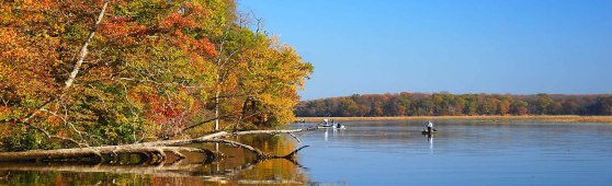 Bass boats Slavins Fall color stretched